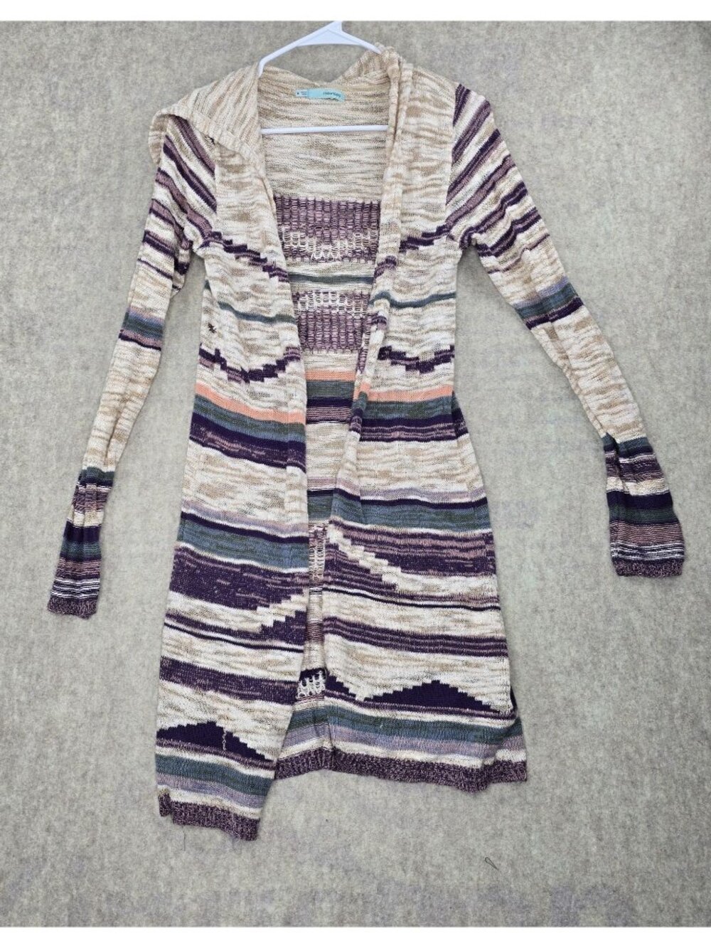 Maurices Striped Long Cardigan Sweater Open Front Multicolor Cotton Blend Medium